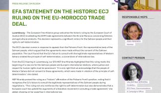 EFA celebrates historic European Court of Justice Ruling invalidating EU-Morocco Trade Deals that plunders Western Sahara